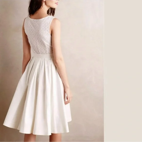 Anthropologie Colette Dinnigan White Pleated Trellis Dress Pockets Midi Size 2 - Picture 5 of 11
